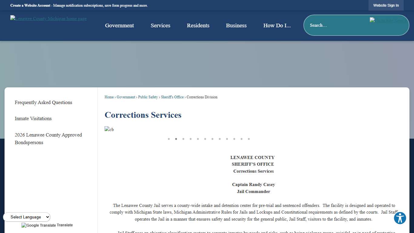 Corrections Services Lenawee County, MI